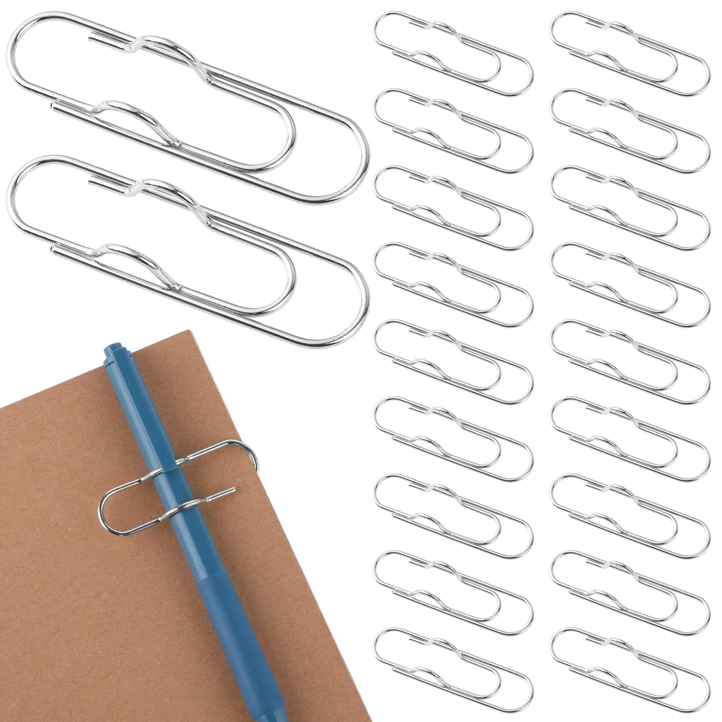 TIESOME 20 Pcs Multifunctional Metal Pen Clips, Pen Paperclip Pen Holders Portable Paper Clips Pen Clip Holder Office School Stationary Supplies for Notebook Books Journals Clipboard Paper(Silver)