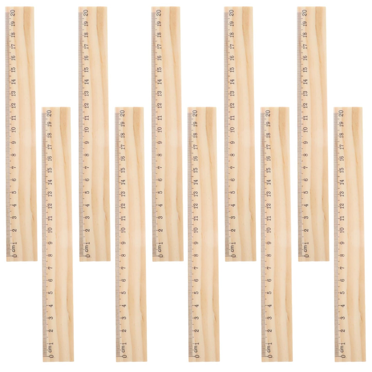 WJIAAA Pack of 10 Wooden Rulers, 20 cm, Wooden Ruler, Small Ruler, Sewing Scale for School, Classroom, Home, Office, Crafts