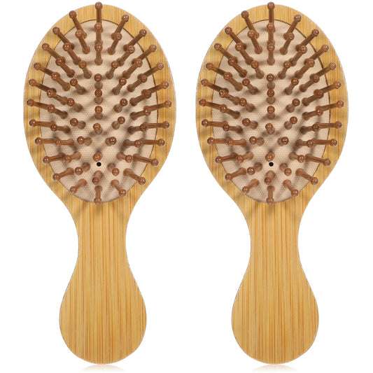 HJZHII 2 Pcs Bamboo Hair Brushes, Small Mini Hair Growth Brush for Hair Growth, Scalp Massage Brush, Bamboo Brush, Small Leather Brush