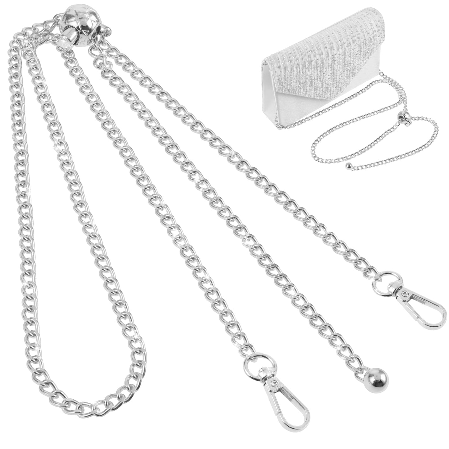 Jeffdad Sliver Purse Chain Strap, 47"/120cm Handbag Chain Strap with Small Ball Adjustment Buckle, Purse Cross Body Replacement Strap for Women Bag Purse(Sliver)