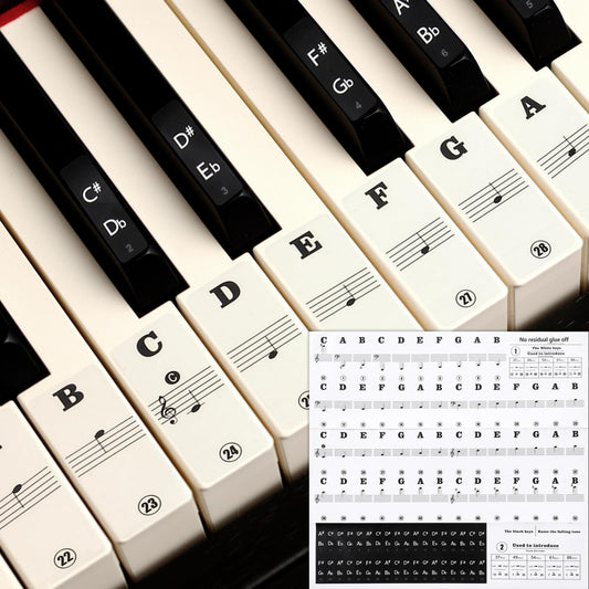 Amabro Waterproof Piano Stickers for 37/49/54/61/88 Key, Transparent Removable Piano Keyboard Letters, Reusable Piano Keyboard Note Labels Piano Stickers for Beginners(Black)