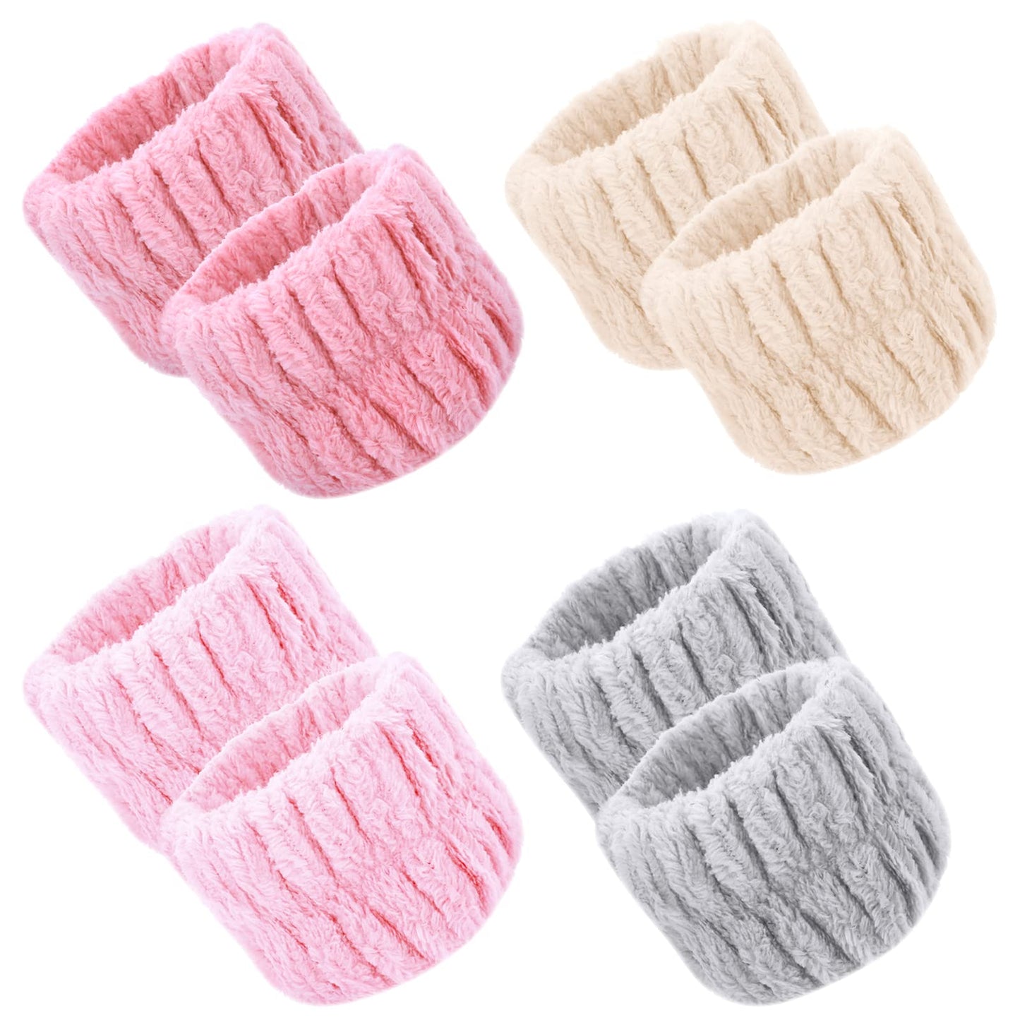 Cobee Spa Wrist Washband, 8 Pcs Coral Fleece Facial Washing Wristbands Microfiber Wrist Wash Towel WristBand Washing Headbands Elastic Hair Band for Shower Sports Makeup(Pink, Light-Pink, Khaki, Gray)