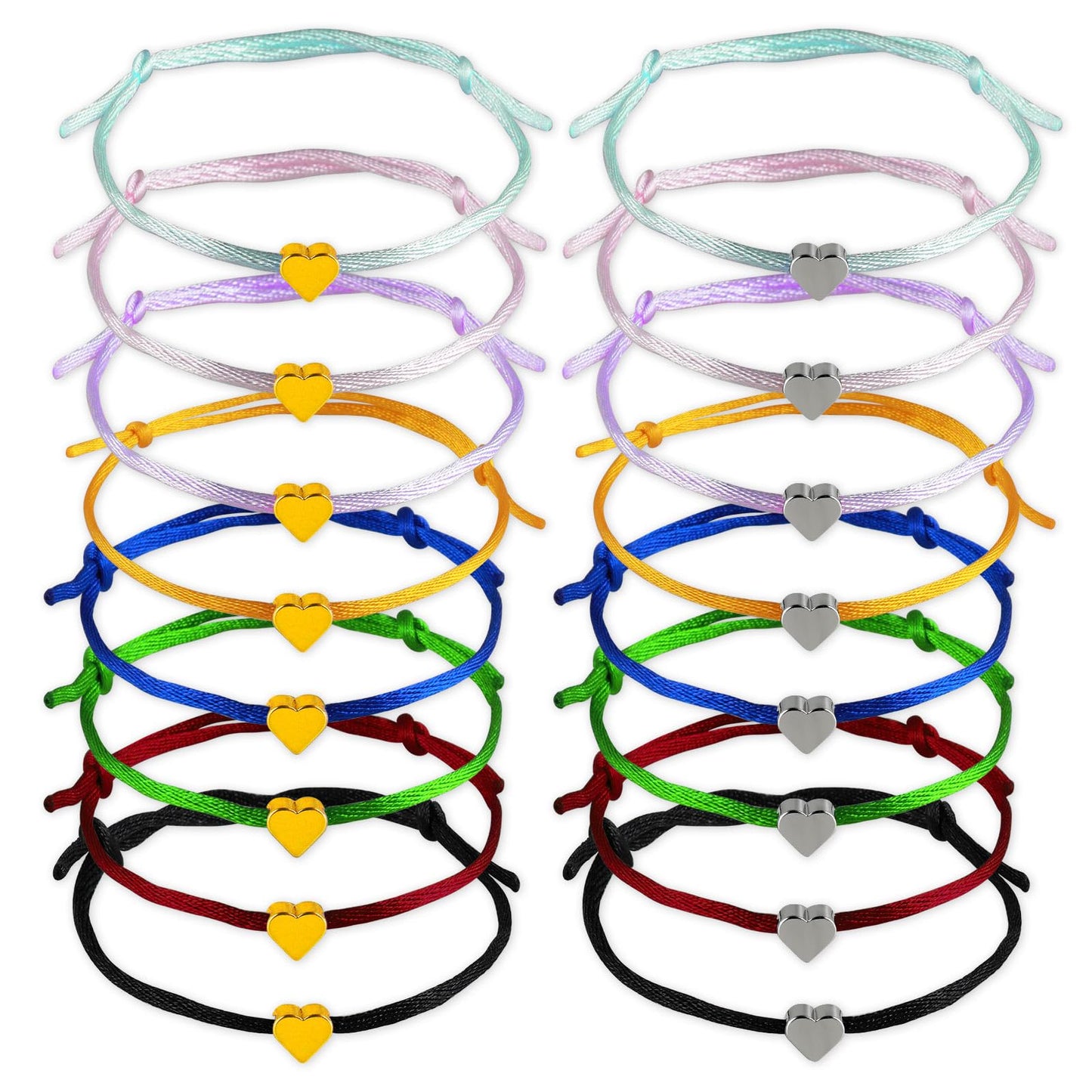 cobee Friendship Bracelet, 16pcs Colorful Heart Bracelets for Women Adjustable Heart String Charm Heart Bracelets Pendant for Couple, Best Friends, Besties, Boyfriends, Girlfriends