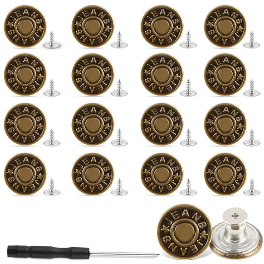 Amaxiu 16 PCS Jeans Buttons, 20mm No Sew Jean Button Replacement Reusable Metal Buttons for Loose Jeans Trousers Adjustable Jeans Buttons Tightener (20mm)