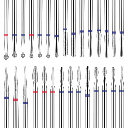 Amabro 3/32 Inch Nail Drill Bits, 30PCS Cuticle Bit Set Tungsten Carbide Diamond Drill Safety Bits Nail Gel Polish Remover Tools Electric Nail Cutter for Acrylic Manicure Salon Home Nail Care