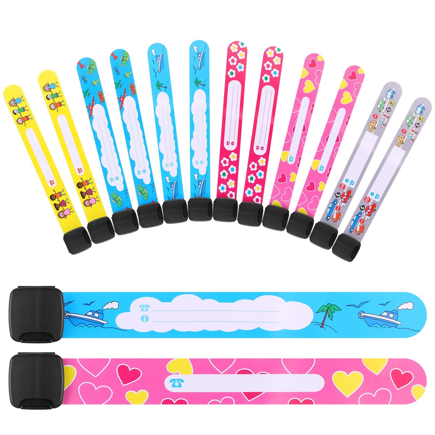Molain Child Safety ID Wristband, 12 Pieces Kids ID Bracelets Reusable Identification Bracelets Travel ID Wristbands for Kids
