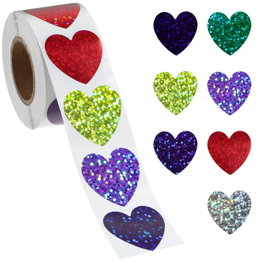 Bewudy 500 Pcs Foil Heart Stickers, Shiny Heart Stickers for Kids Reward, 1in/2.5cm Teacher Incentive Positive Reward Stickers for Kids Toddlers Classroom School(Heart)