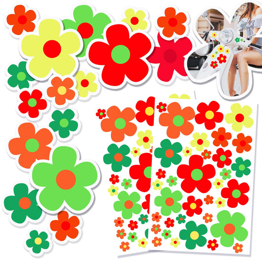 Amabro 70 PCS Flowers Car Stickers Set, Car Decals Bicycle Sticker Motorcycle Bus Scooter Vinyl Waterproof Stickers Outdoor for Window Journal Planner Laptop Luggage Decoration (Color C)