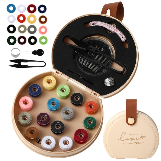 Amaxiu Sewing Kits, Luxury Portable Travel Sewing Repair Set with Foldable Leather Organizer Case, Beginner Friendly Home DIY Hand Sewing Supplies with Thread Scissor Needle Button Pins(Apricot)