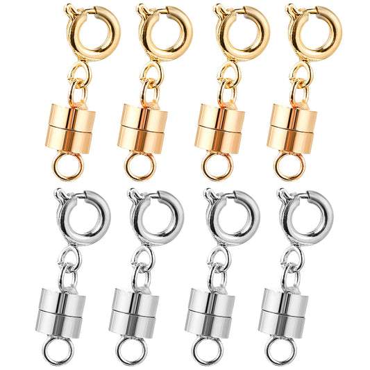Amaxiu Magnetic Necklace Clasps and Closures, 8 Pieces Jewelry Clasps Connectors 18 K Gold and Silver Plated Chain Extender Jewelry Making Supplies for Necklaces Bracelet