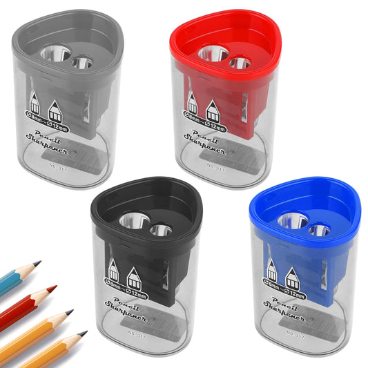 cobee 4PCS Pencil Sharpeners with Container, Dual Holes Handheld Pencil Sharpeners Bulk Portable Manual Pencil Sharpener for School Office Home Kids Students