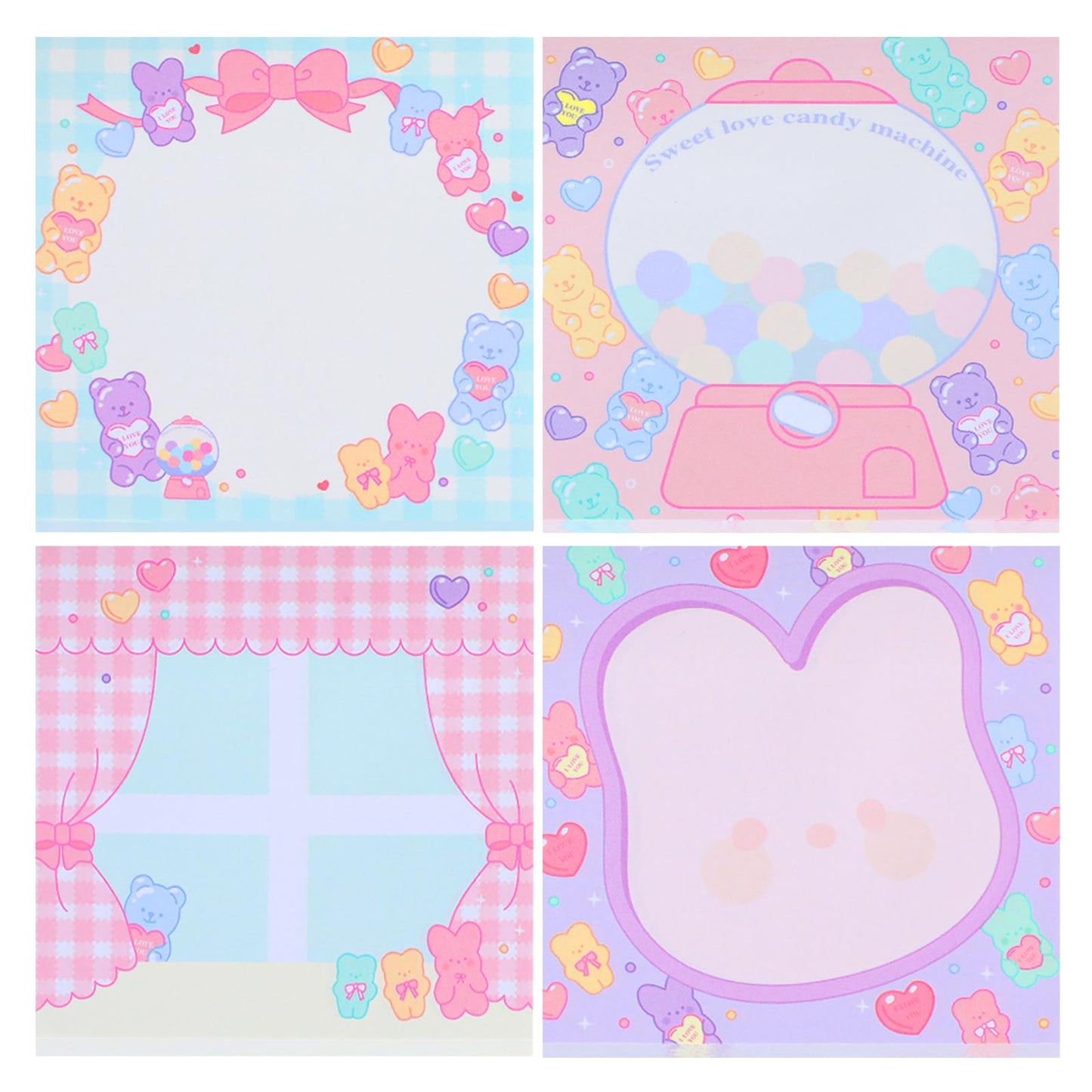 TIESOME 320 Sheets Cute Sticky Notes, 4Pack Candy Self-Adhesive Sticky Note Kawaii Memo Pads Cute Stationary in Cartoon Series for Girls Boys Students School Office Home