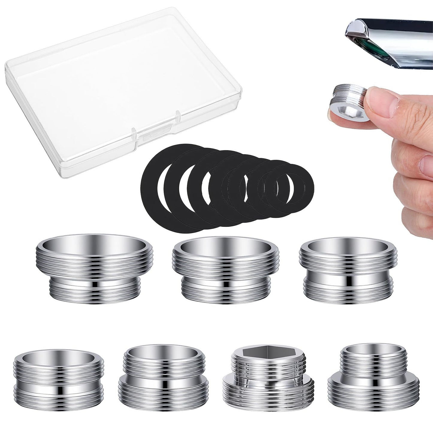 WJIAAA 7pcs M18 to M22 Tap Adapter Thread Washing Machine Kitchen Garden Hose Tap Adapter