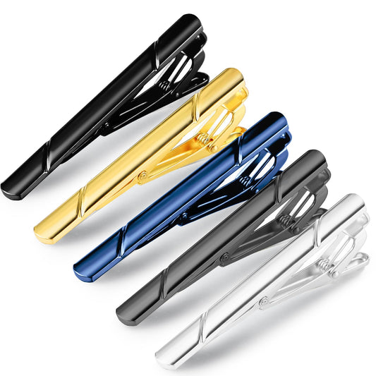 Giantree 5 Pcs Tie Clips for Men, Tie Clip, Tie Pins for Men, Stainless Steel Tie Clips for Men for Men Classic Gold Silver Black Blue Ink Black Tone Tie Bar for Wedding Anniversary Business