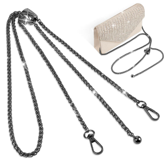 Giantree Adjustable Thin Purse Chain Strap, 50.4" Shoulder Crossbody Bag Clutch Replacement Thin Straps with Metal Buckle (Black)