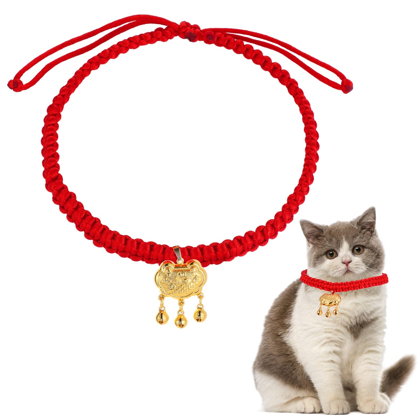cobee Cat Collar with Bell and Lock Necklace Pet Necklace Bell Adjustable Cat Collar with Lock Charm Personalized Cute Fat Cats Necklace Collar Hand-Woven Pet Collars for Small Medium Cats Puppies