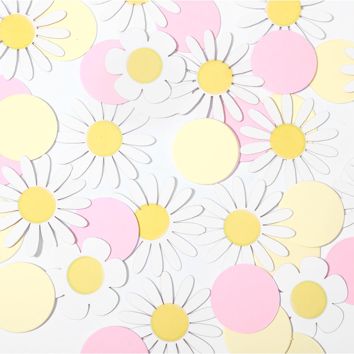 WJIAAA Pack of 200 Daisy Decoration, Paper Flower Confetti Confetti Birthday Table Decoration for Birthday Wedding Party DIY Decoration (White, Pink, Yellow, 3.7 & 2.5 cm)