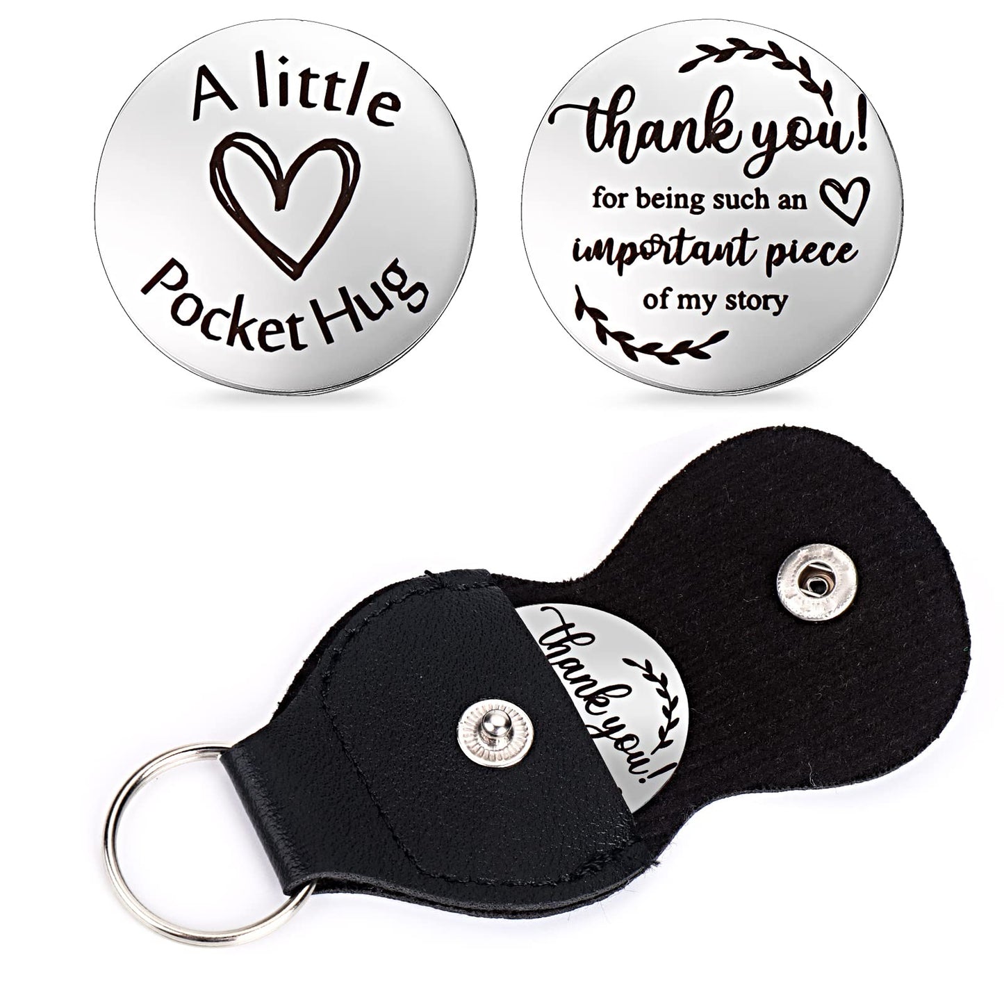 cobee Pocket Hug Token, Encouragement Long Distance Relationship Keepsake Stainless Stell Double Sided Inspirational Pocket Hug Token Gift with Leather Keychains for Family, Friends, Lovers(Style-G)