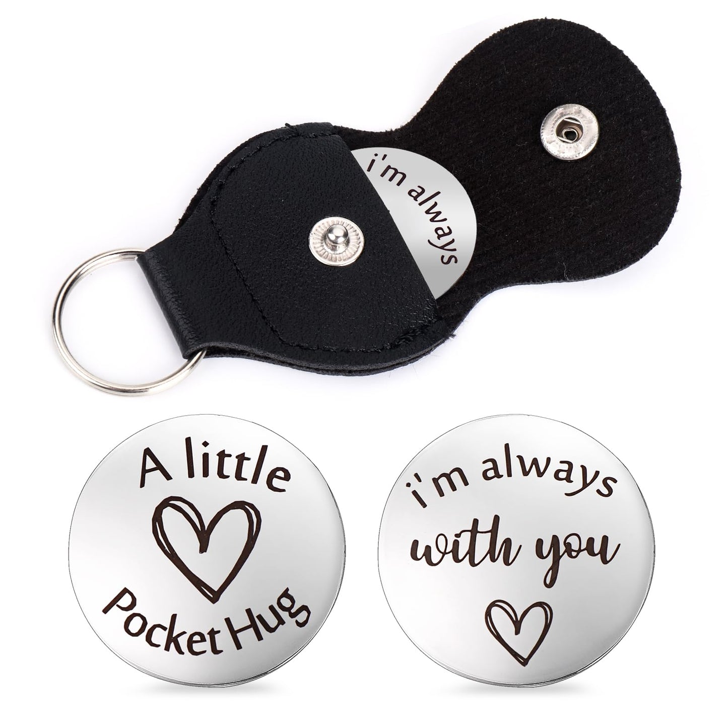 Amabro Pocket Hug Token Long Distance Relationship Keepsake Gifts Double Sided Engraved Keepsake with Leather Keychain for Women Man(Style C)