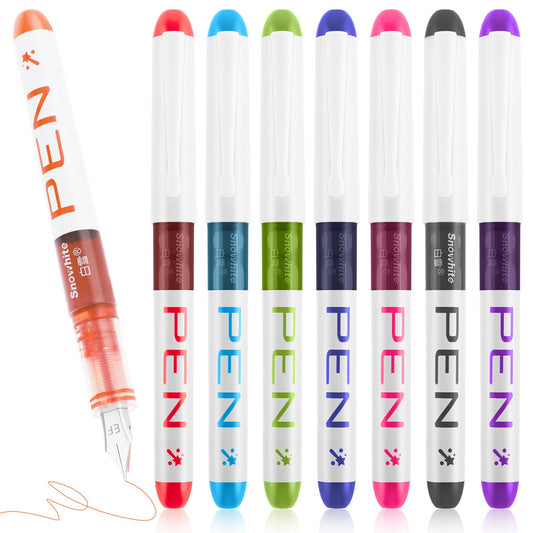Amaxiu Multicolor Ink Disposable Fountain Pens, 8 Color Quick Drying Gel Pens 0.38mm Extra Fine Point Calligraphy Pens Large Capacity Journaling Pens for Sketching School Office Supplies(Multicolor)