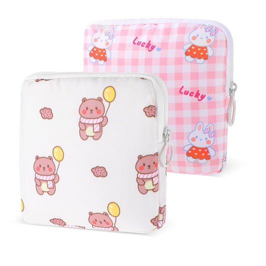 Andibro Cute Sanitary Napkin Storage Bag,2Pcs Reusable Period Holder Bag Portable Menstrual Cup Pouch Tampon Holder Pad Pouch Menstruation First Period Bag Period Kit for Women Girl School Supplies(B)