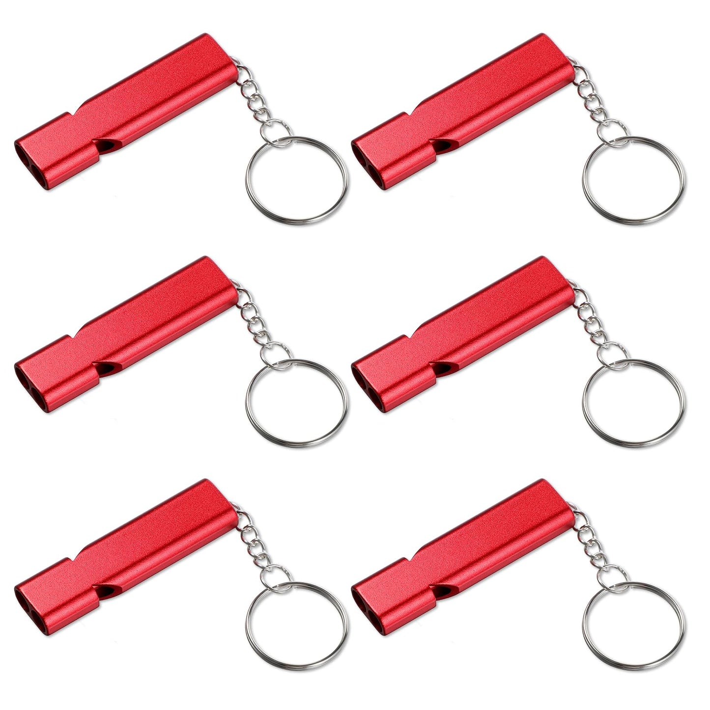 AOZUO 6PCS Emergency Whistles, Loud 120dB Double Tube Whistle Aluminum Alloy Safety Whistle Survival Whistles with Keychain for Outdoor Camping Hiking Hunting Boating Backpacking(Red)
