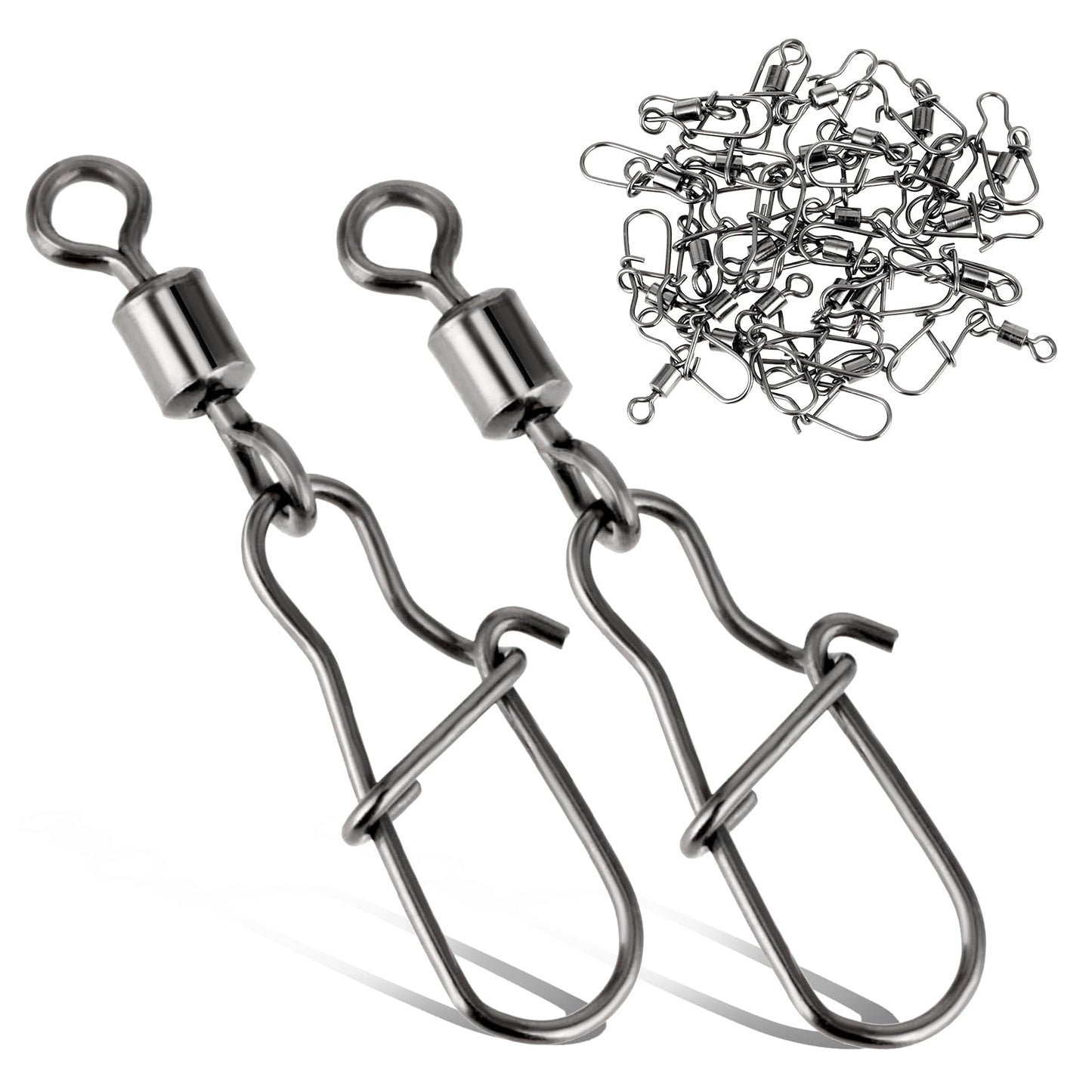 Giantree 25Pcs Fishing Snap Swivels, High Strength Fishing Swivels Snaps Ball Bearing Swivels with Stainless Steel Saltwater Swivels Fishing Freshwater Tackle Corrosion Resistant Black Nickelized (7#)