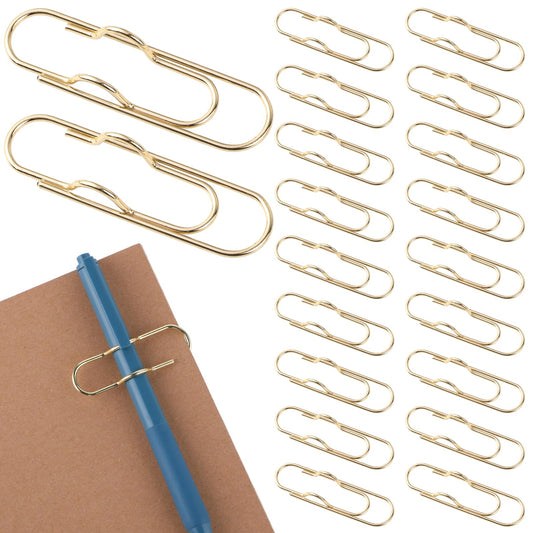 TIESOME 20 Pcs Multifunctional Metal Pen Clips, Pen Paperclip Pen Holders Portable Paper Clips Pen Clip Holder Office School Stationary Supplies for Notebook Books Journals Clipboard Paper(Gold)