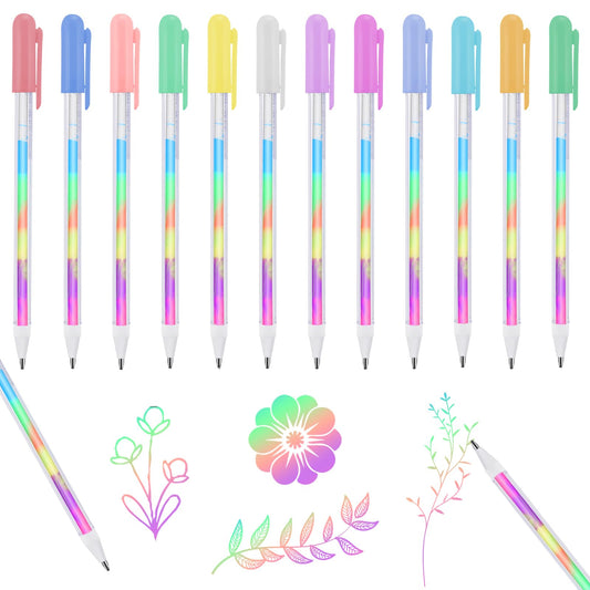 Andibro 6 Colored Mixing Rainbow Ballpoint Pen Set, Magic Neon Gel Ink Pens, Kawaii 0.8mm Multicolor Pen for Adults Coloring Books Drawing Doodle Crafts Scrapbooking Journal(12)