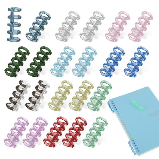 Andibro 24 Pcs 5 Ring Plastic Loose Leaf Binder Rings, Multi-Color Binding Spines Snap Split Binding Combs for Notebook Diary Scrapbook Photo Album