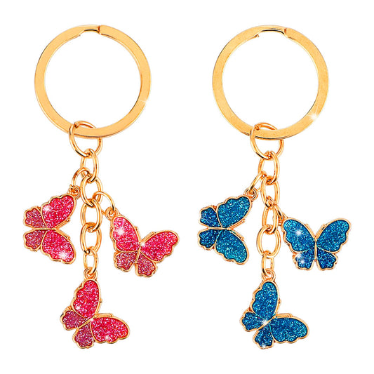 Bewudy 2Pcs Butterfly Keyrings For Women, Cute Keychain Girly Crystal Butterfly Keyring For Girls, Metal Key Ring Small Gift for Key Bag Purse Accessories