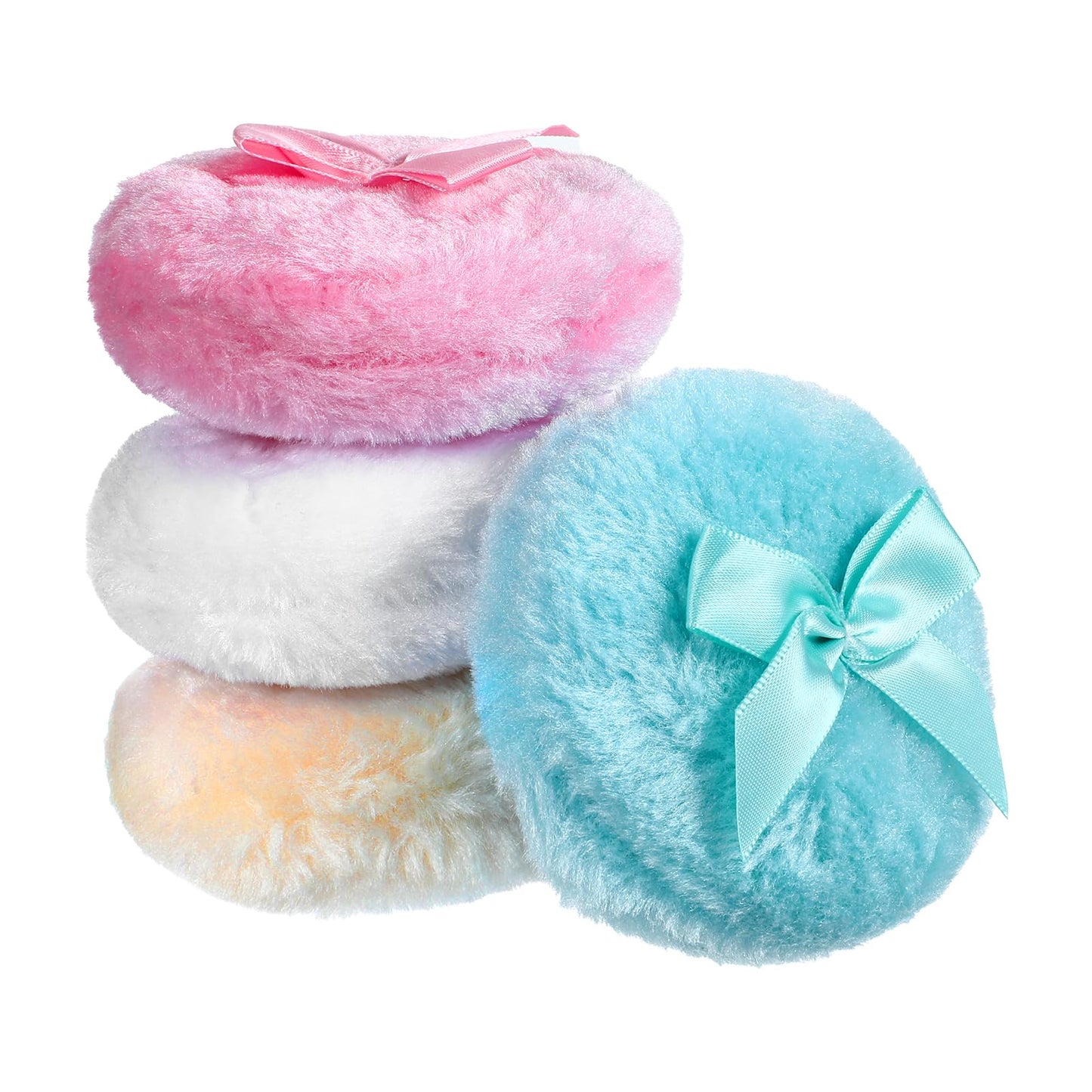 WJIAAA 4Pcs Large Fluffy Powder Puff, 3.5 Inch Soft Body Powder Washable Reusable Round Loose Puff for Kid Adult 4 Color
