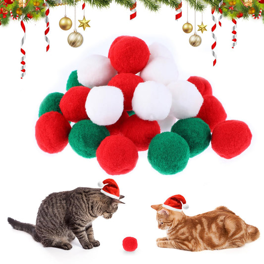 Amaxiu Christmas Cat Balls Toy, Interactive Cat Pom Pom Ball Toys Green Red Kitten Ball Soft Quiet Cat Ball 1 In Small Ball Toy Xmas Party Favor for Indoor Cat Gift Supplies (30 Pcs)