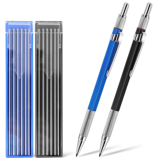 cobee 2 Pcs Streak Welder Pencil with 10 Pcs 2.0mm Pencil Refills and Build-in Sharpener, Automatic Mechanical Pencils for Writing, Art, Sketching Construction, Draft, Drawing(Black+Blue)