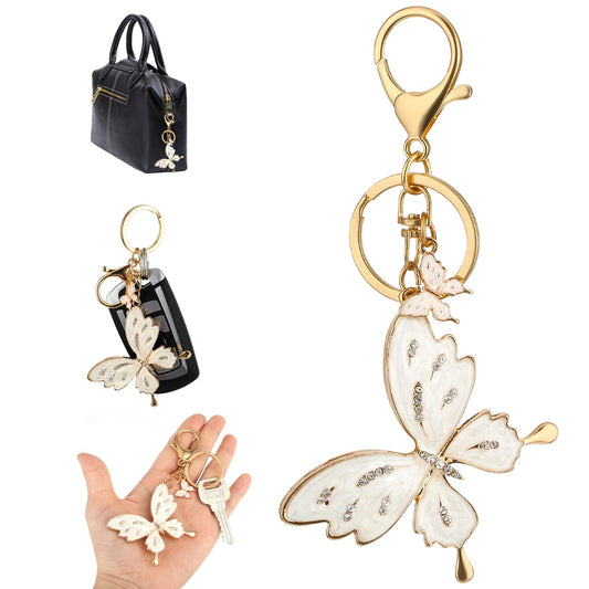 AOZUO Butterfly Key Ring for Women, Cute Shiny Rhinestone Butterfly Keyring for Women, Car Keys, Purse, Book Bag, Handbag, Charm Accessories, gold