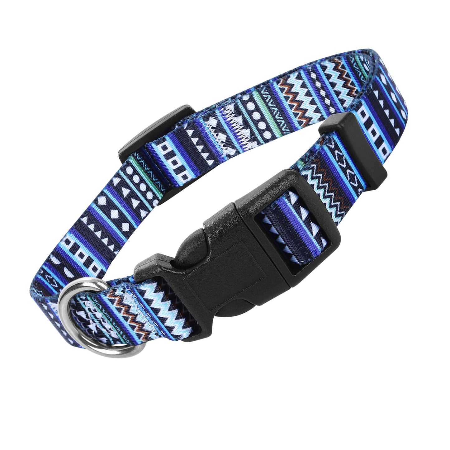 cobee Nylon Dog Collar with Bohemian Patterns, Adjustable Puppy Collars, Ethnic Style Collar, Soft Comfy Pet Collar, Dog Trainning Collar for Small Medium Dogs Cats (Bohemian Blue, S Size)