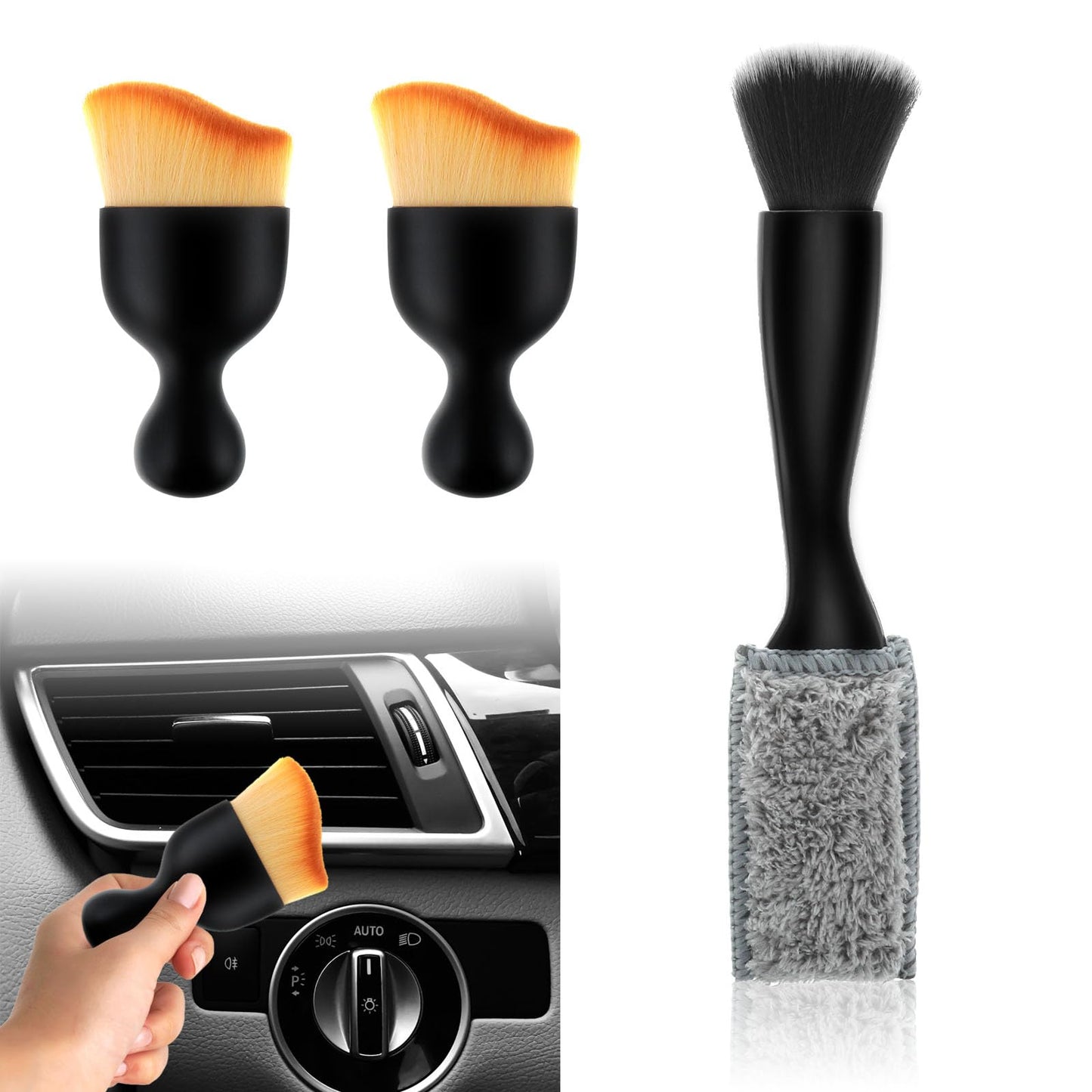 cobee 3 Pcs Car Interior Exterior Detail Dust Brush, Car Interior Cleaning Soft Brush Double Head Brush for Car Cleaning Car Detailing Brush Car Interior Cleaning Tool for Car Seat Computer Dashboard