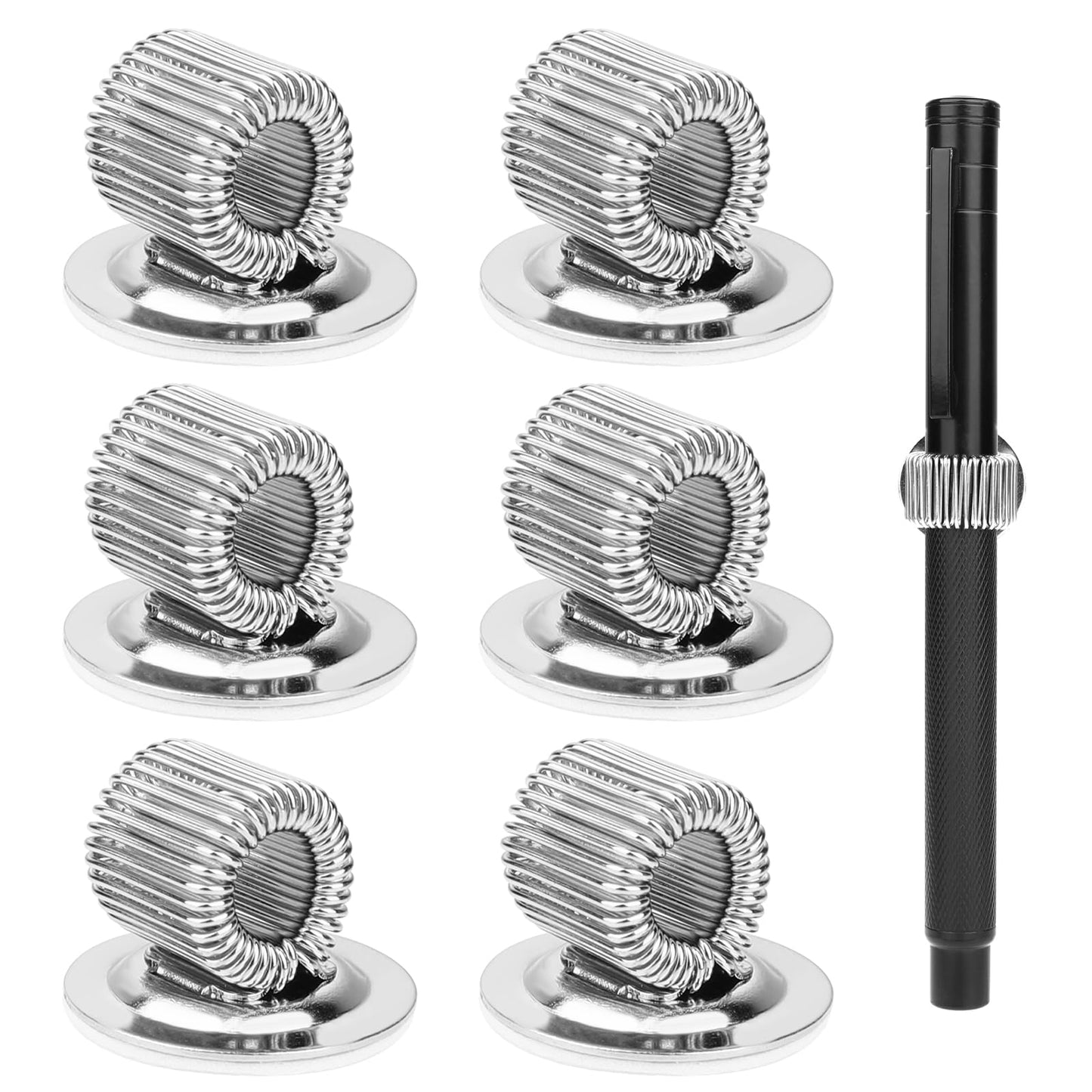 Giantree 6 Pcs Metal Manganese Steel Pen Holder Clips, Self-adhesive Pen Holder with Adjustable Spring Loop Suitable for All Pen Markers, Ideal for Refrigerator Workshop Office Bulletin Board(Silver)