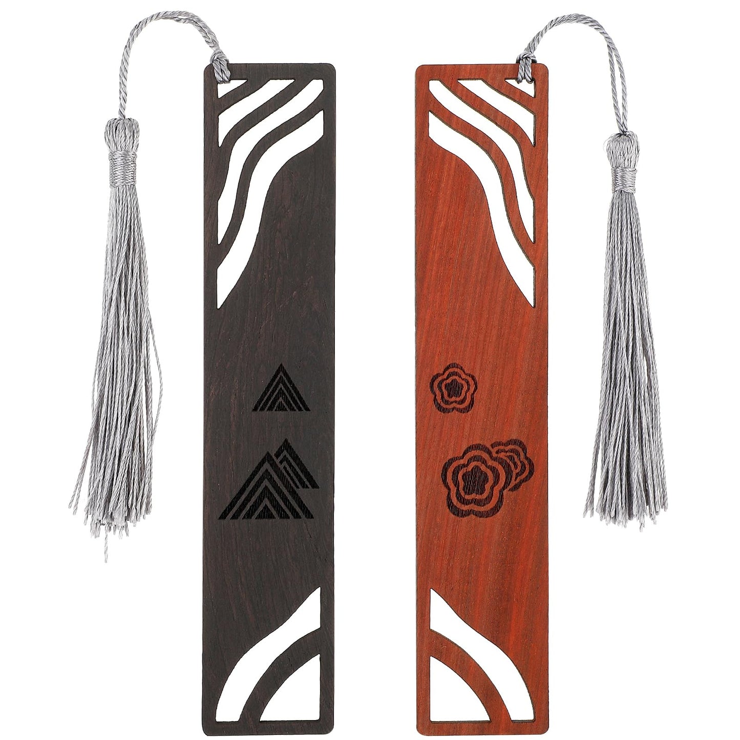 cobee Wooden Bookmarks for Book Lovers, 2 Pieces Handmade Wood Book Mark Natural Hollow Craft Bookmark Vintage Bookmark Gift for Women Men Students (F)