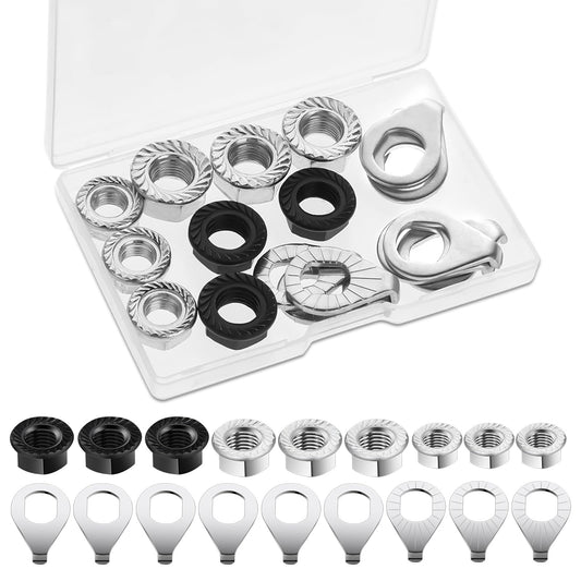 JIYIN 18 Pcs Bike Nuts and Safety Washers, M8 M9.5 M10 Bicycle Axle Nuts Kit, Mountain Bike Accessories Wheel Retaining Bicycle Hook Hub Parts for Front and Rear Bikes Wheel Mountain Road