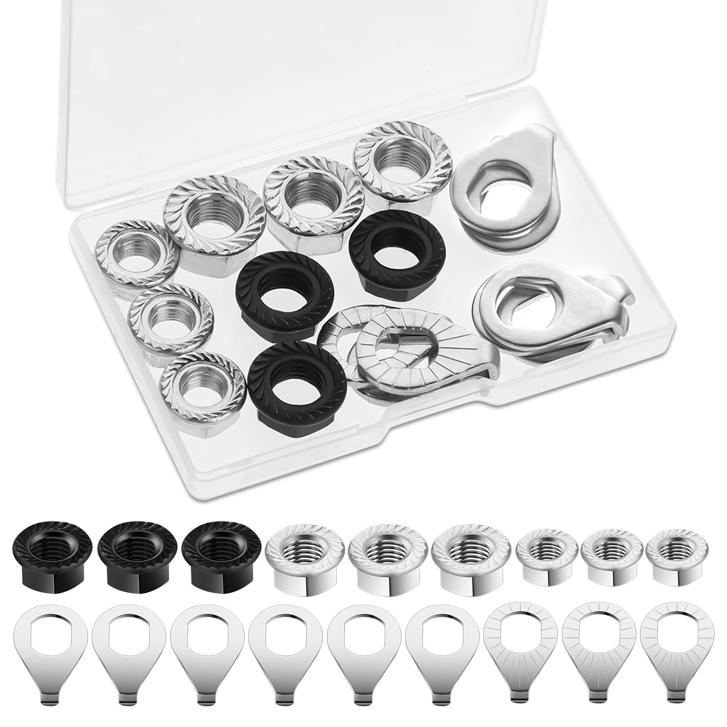 JIYIN 18 Pcs Bike Nuts and Safety Washers, M8 M9.5 M10 Bicycle Axle Nuts Kit, Mountain Bike Accessories Wheel Retaining Bicycle Hook Hub Parts for Front and Rear Bikes Wheel Mountain Road