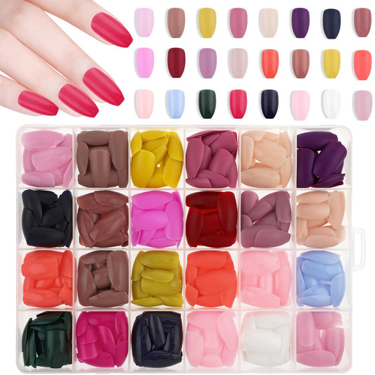 cobee 576pcs Press on Nails, 24 Colors Full Cover Stick on Nails Acrylic False Nail Tips with Nail Storage Case for Women DIY Nail Art Design Salon Cosplay Party Supplies, 12 Sizes(Ballerina)