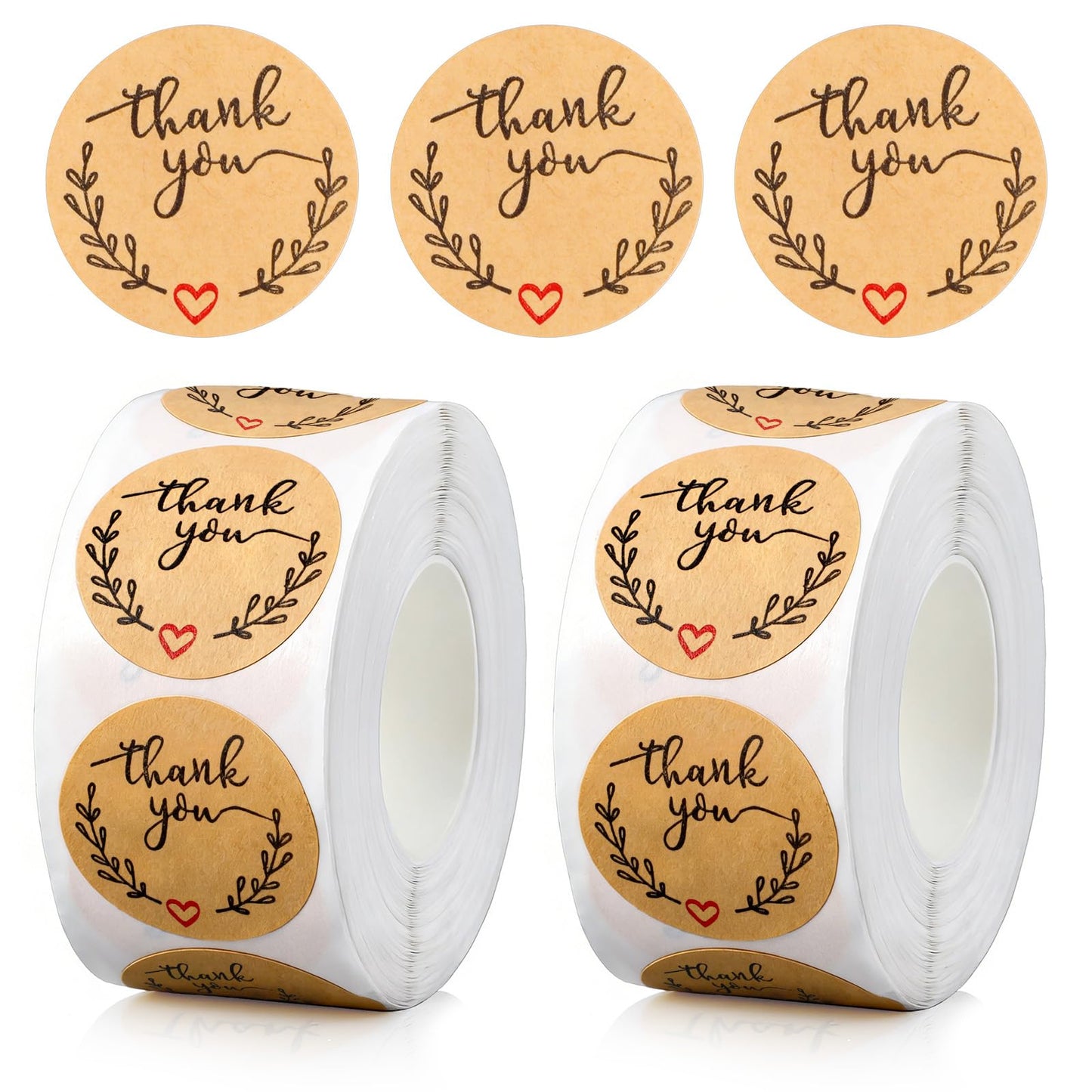 DOPENSPI 1000 Pcs Paper Thank You Stickers,1 Inch Small Business Adhesive Labels Brown Self-Adhesive Envelope Sticker Round Envelopes Seal Labels for Packaging Gifts Envelopes Boutiques(Leaf Pattern)
