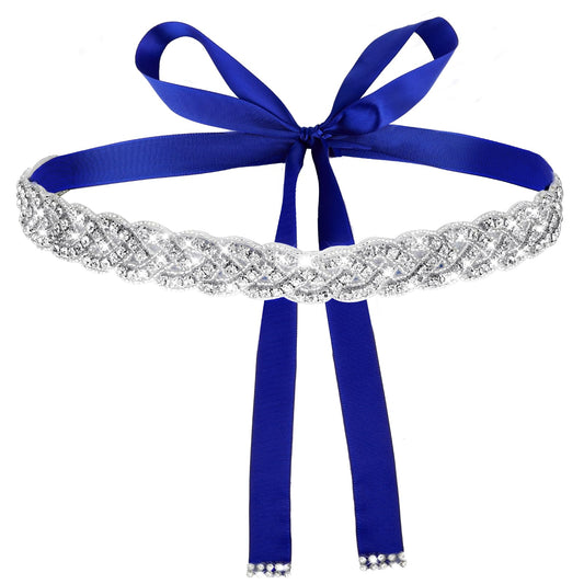 Amaxiu Handcrafted Bridal Rhinestone Wedding Belt for Women, Bling Crystal Belts Glitter Ribbon Women lightly Belt for Jeans Dress Shiny Party Waist Belt (Blue)
