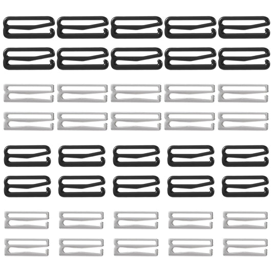 Molain 40 Pieces Swimsuit Bra Hooks Bra Strap Hook, Replacement Bra Strap Slide Hook Metal for Swimsuit Tops and Lingerie, Adjustment Slides Bra Clasp Dress Strap Shortener 2 Sizes 20 mm, 25 mm