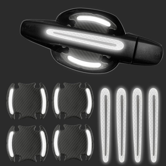 Andibro Car Door Handle Reflective Protective Film, 9 Pieces Car Door Handle Anti-Scratches Protector Carbon Fiber Auto Door Handle Sticker Car Door Cup Protector Non-Marking Car Accessories(White)