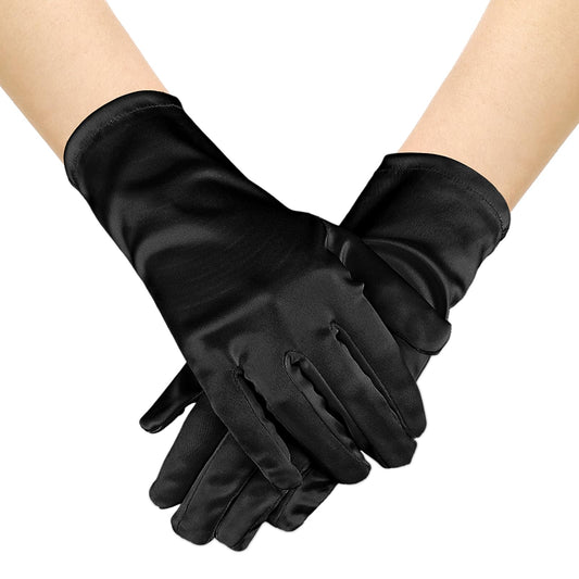 Giantree Womens Short Satin Gloves, Women's Gown Gloves Wedding Bridal Gloves Banquet Party Gloves for Opera Gloves Party Clothing Accessories (Black)