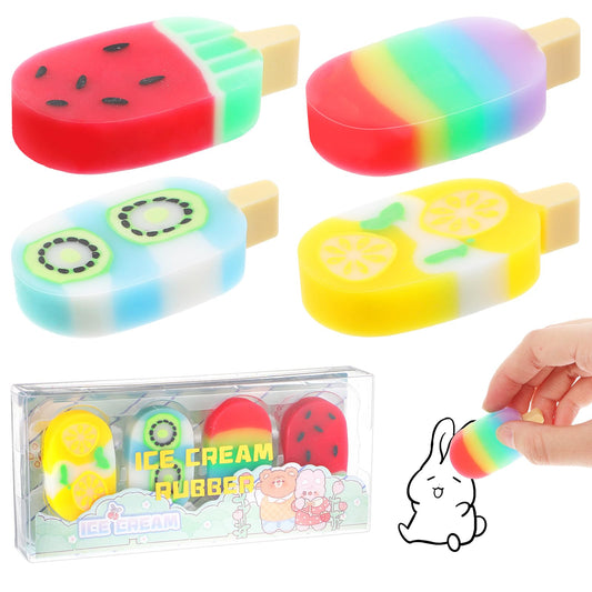 HJZHII Set of 4 Children's Ice Erasers, Cute Erasers, Funny Erasers, School Child Gift, School Gift, School Gift, School Gifts, Ice Eraser