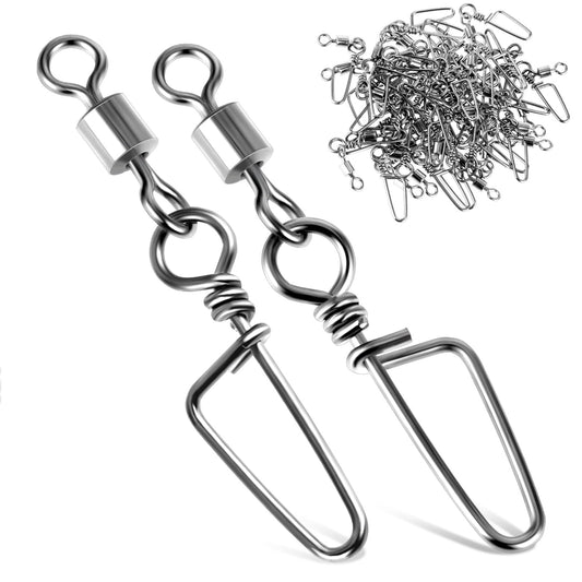 Amaxiu 25 Pcs Fishing Snap Swivels, High Strength Swivels Fishing Tackle Rolling Barrel Swivel Snaps Stainless Steel Corrosion Resistant Connector for Saltwater Freshwater(L-44lb/20kg)