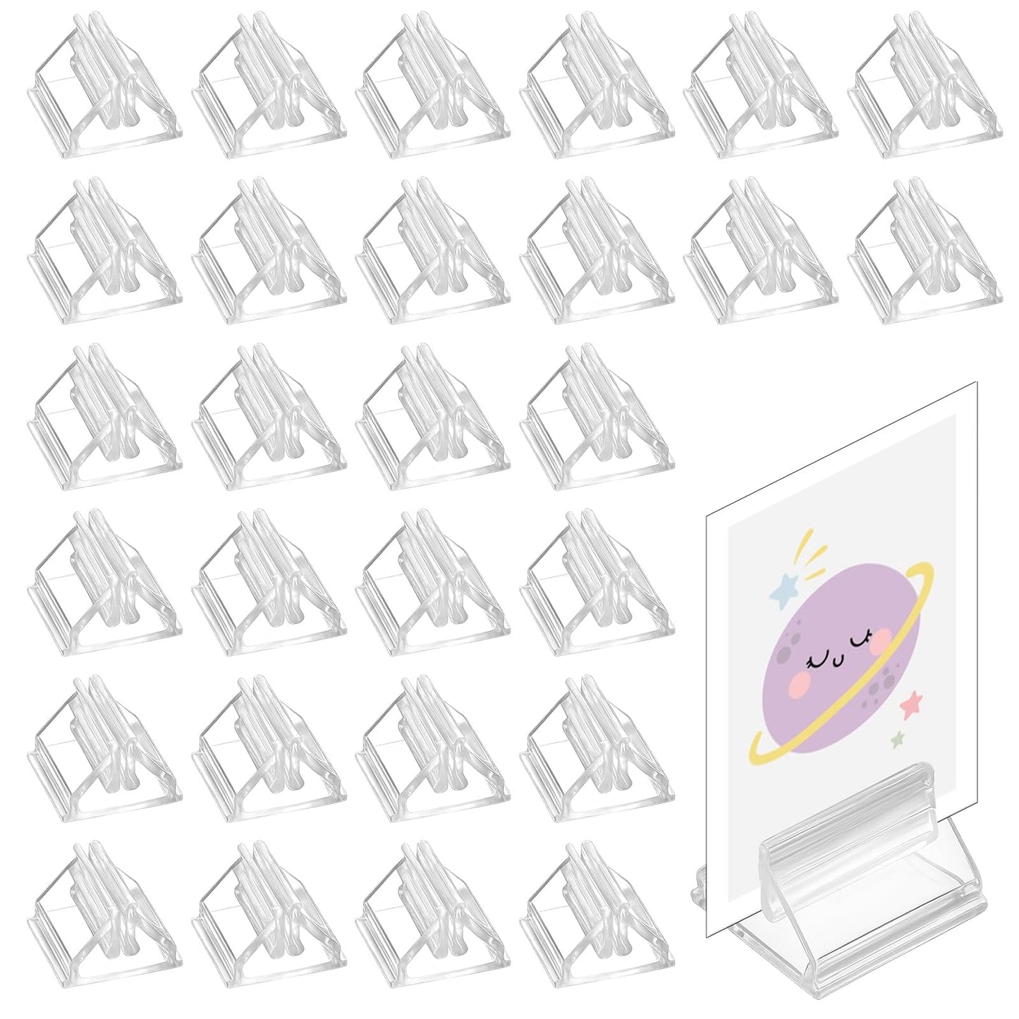 LXUEJIE 50 PCS Plastic Game Piece Card Stands Holder, Clear Game Card Stands Display Blank Board Markers Holder for Display Paper Game Piece Pictures Clip Price Board Photos Memos Menus Labels